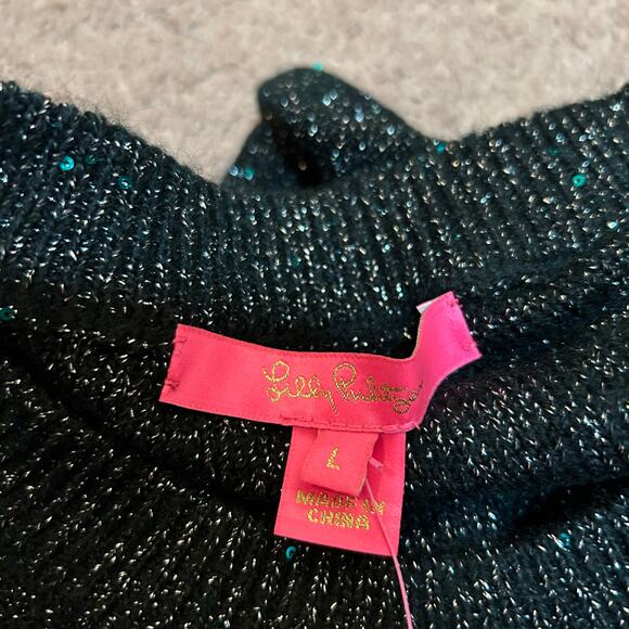 Lilly Pulitzer Morgen Sequin Sweater Size Large Evergreen Metallic Holiday Glam - Picture 3 of 9